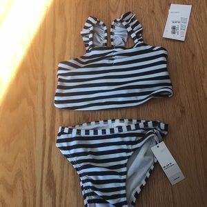 Navy and white striped 2 piece bathing suit